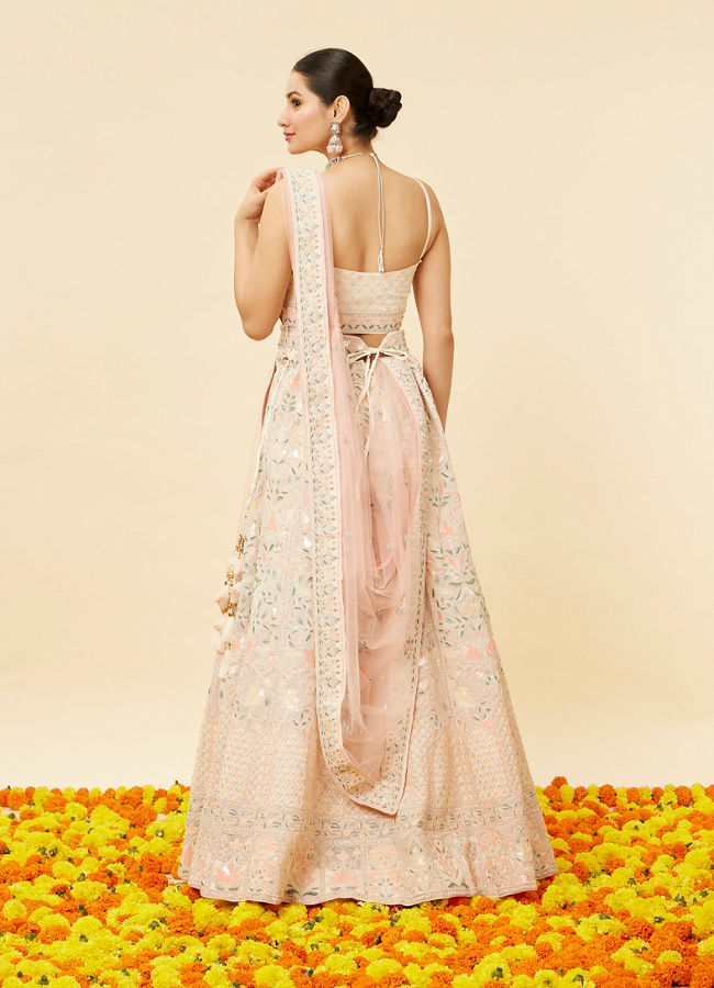 Cream Pink Floral Embroidered Lehanga image number 4